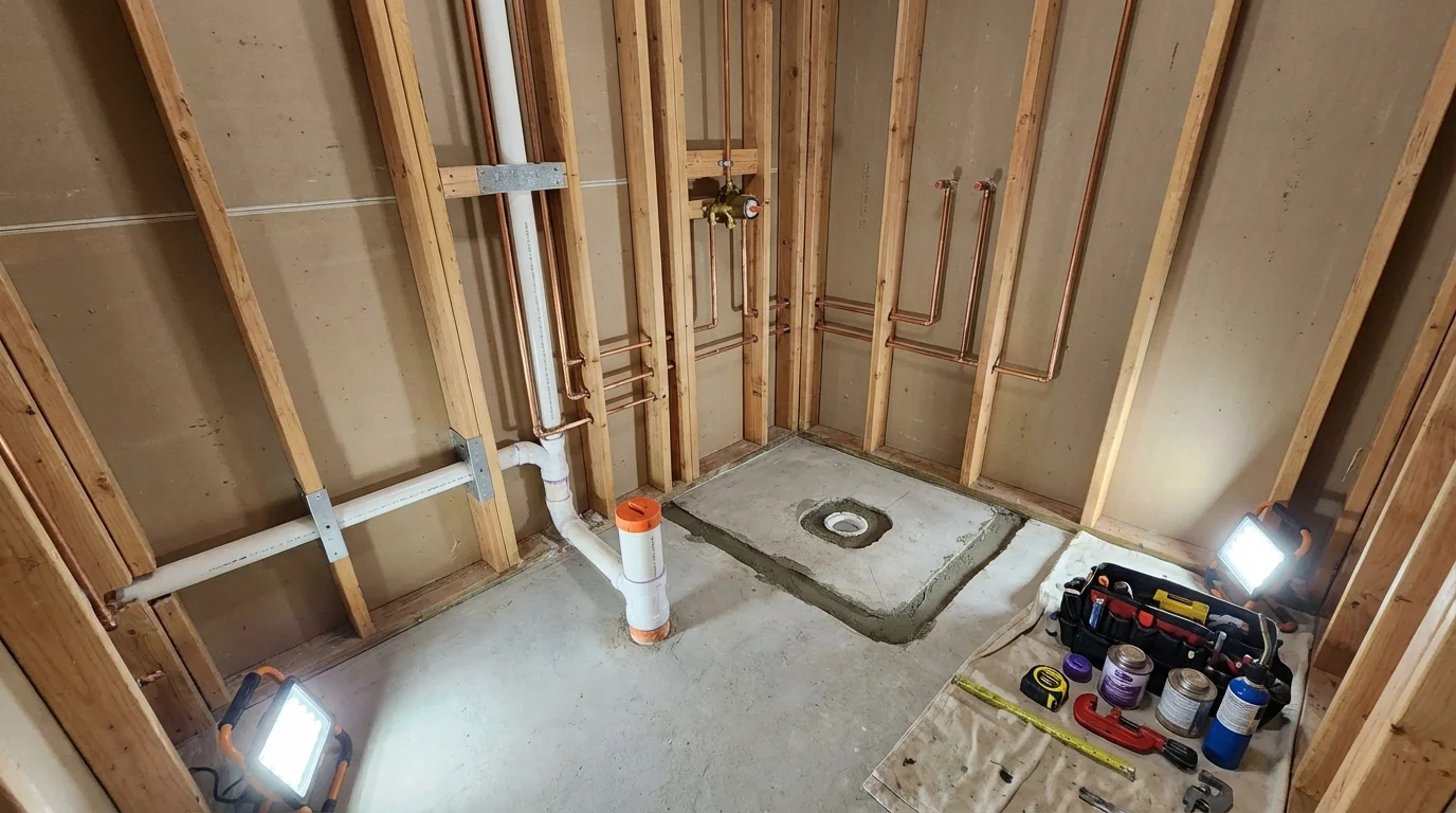 Bathroom rough-in plumbing during remodel by Johns Plumbing LLC in Sierra Vista