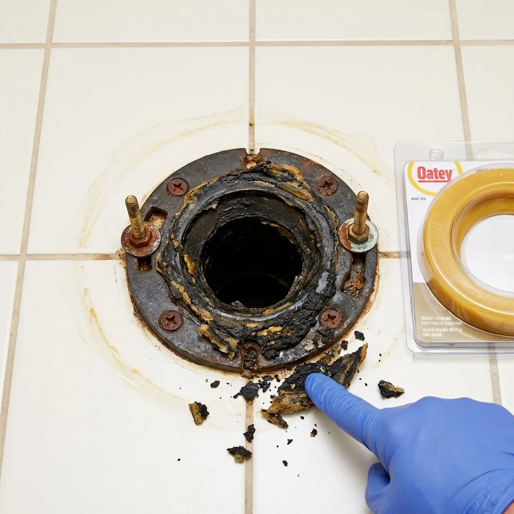 Failed wax ring showing water seepage at the base of a toilet in a Sierra Vista, AZ home